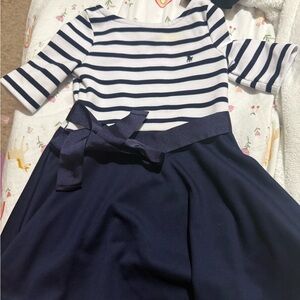 Ralph Lauren White and Navy Striped Bow-Accent Girls Dress